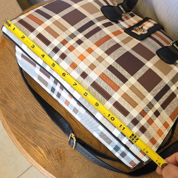 Stylish Plaid Handbag - Black, Brown, and Orange - Picture 9 of 12